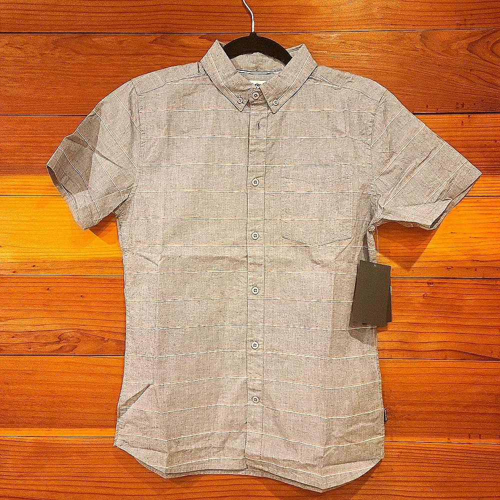 HURLEY boys Large Button Down grey striped shirt